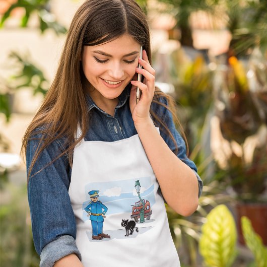 Politieagent en zwarte kat standaard schort