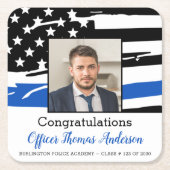 Politieagent Foto Thin Blue Line Afstuderen Kartonnen Onderzetters (Voorkant)