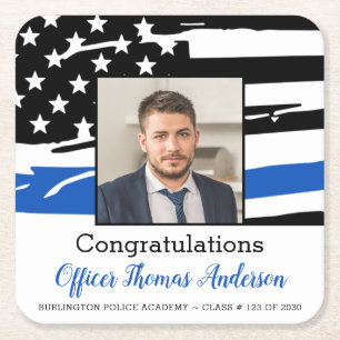 Politieagent Foto Thin Blue Line Afstuderen Kartonnen Onderzetters