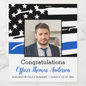 Politieagent Foto Thin Blue Line Afstuderen Wijn Etiket (Enkel label)