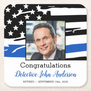 Politieagent Foto Thin Blue Line Retirement Kartonnen Onderzetters