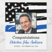 Politieagent Foto Thin Blue Line Retirement Wijn Etiket (Enkel label)