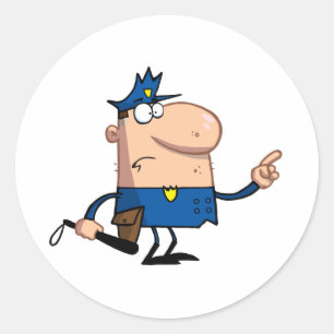 Politieagent gebaren met vinger ronde sticker