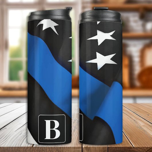 Politieagent gepersonaliseerde US vlag dunne blauw Thermosbeker