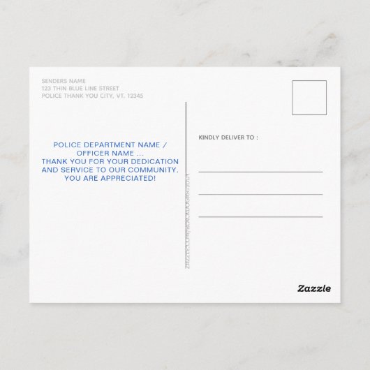 Politieagent Hartwetshandhaving Dank u Posten Briefkaart (Achterkant)
