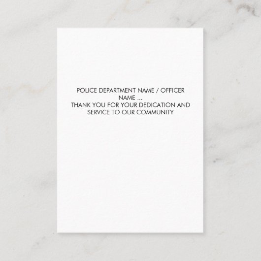 Politieagent Hero Thin Blue Line Dank u Visitekaartje (Achterkant)