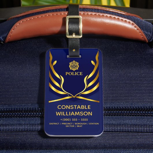 Politieagent marine blauwe vlag aangepaste reizen bagagelabel (Voorkant Insitu 2)