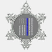 Politieagent met Thin Blue Line Tin Sneeuwvlok Ornament (Voorkant)