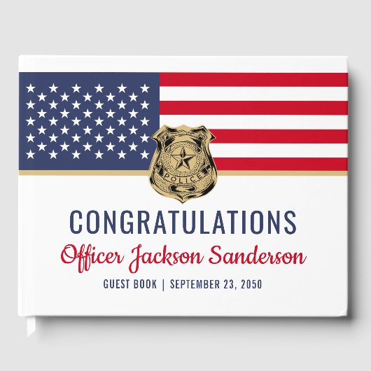 Politieagent Militaire Pensioen Amerikaanse vlag Gastenboek (Voorkant)