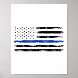 Politieagent ons Amerikaanse vlag met blauwe lijn Poster