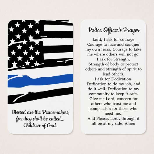 Politieagent Prayer Card Blue Law Enforcement Visitekaartje (Voorkant /achterkant)