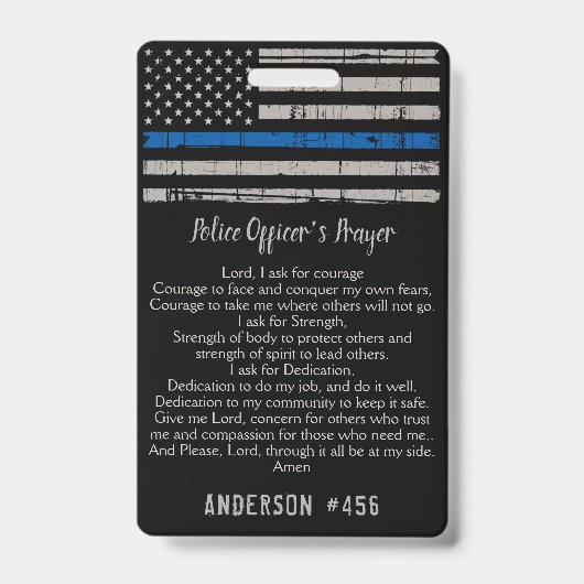 Politieagent Prayer Card Thin Blue Line Badge (Voorkant)