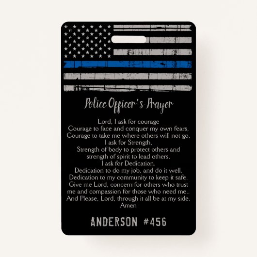 Politieagent Prayer Card Thin Blue Line Badge (Voorkant)