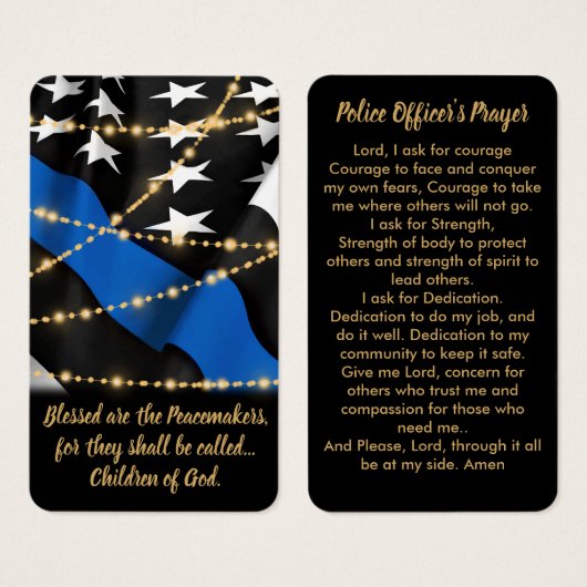 Politieagent Prayer Card Thin Blue Line Gold Visitekaartje (Voorkant /achterkant)
