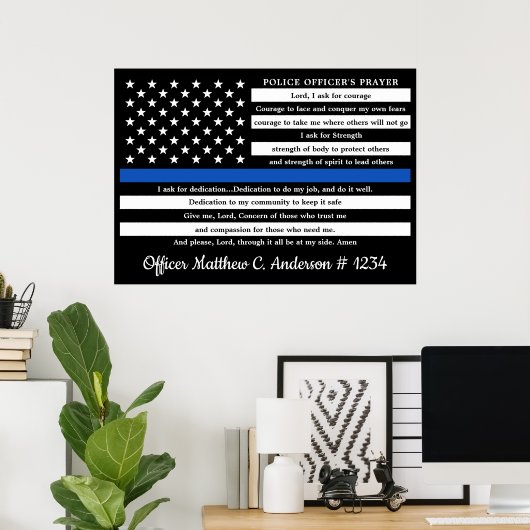 Politieagent Prayer Gift Thin Blue Line Poster (Thuiskantoor)