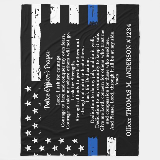 Politieagent Prayer Gift Thin Blue Line Vlag Fleece Deken (Voorkant)