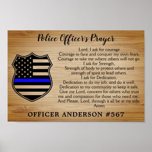 Politieagent Prayer Rustic Thin Blue Line Vlag Poster (Voorkant)