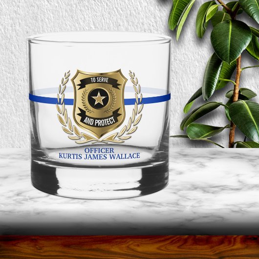 Politieagent Shield Gepersonaliseerde Rocks Glass Whisky Glas