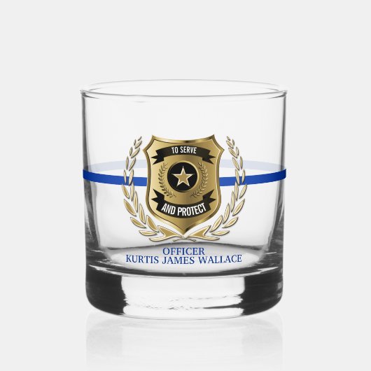 Politieagent Shield Gepersonaliseerde Rocks Glass Whisky Glas (Voorkant)