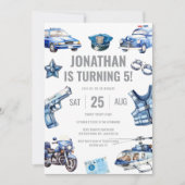 Politieagent Themd Boys 5th Birthday Party Kaart (Voorkant)