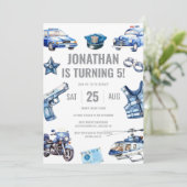 Politieagent Themd Boys 5th Birthday Party Kaart (Staand voorkant)