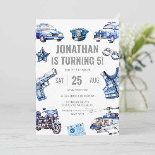 Politieagent Themd Boys 5th Birthday Party Kaart (Staand voorkant)