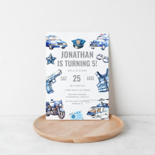 Politieagent Themd Boys 5th Birthday Party Kaart