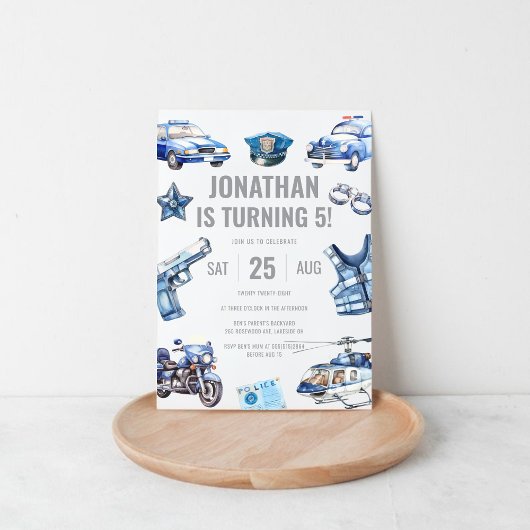 Politieagent Themd Boys 5th Birthday Party Kaart