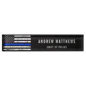 Politieagent Thin Blue Line American Flag Naambordje (Voorkant)