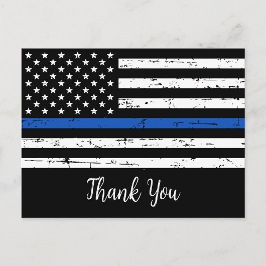 Politieagent Thin Blue Line Flag Dank u Briefkaart (Voorkant)