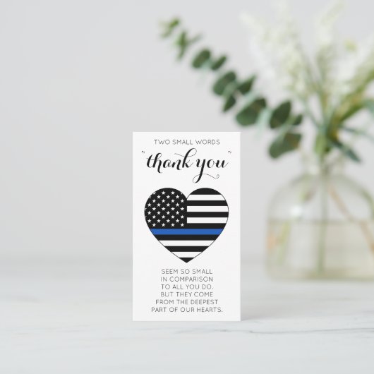 Politieagent Thin Blue Line Flag Heart bedankt Visitekaartje (Staand voorkant)