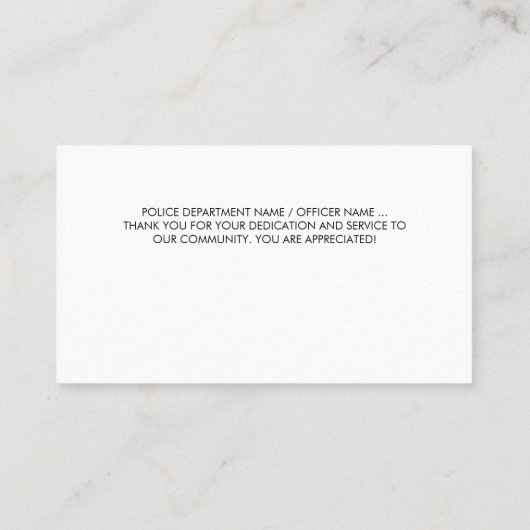 Politieagent Thin Blue Line Flag Heart bedankt Visitekaartje (Achterkant)