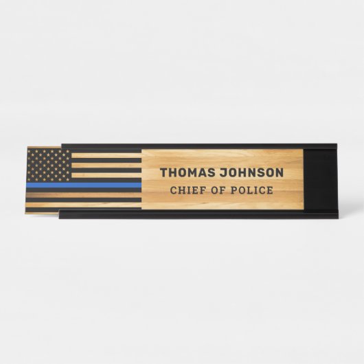 Politieagent Thin Blue Line Flag Rustisch Hood Bureau Naambordje (Voorkant)
