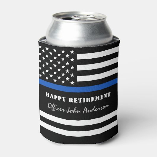 Politieagent Thin Blue Line Happy Retirement Blikjeskoeler (Blikje Voorkant)