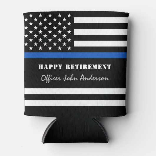 Politieagent Thin Blue Line Happy Retirement Blikjeskoeler (Voorkant)