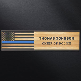 Politieagent Thin Blue Line Rustic Wood Naam Deurbordje