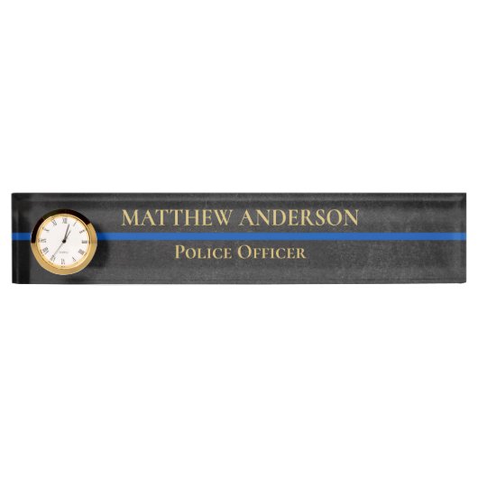 Politieagent Thin Blue Line Sergeant Clock Naambordje (Voorkant)