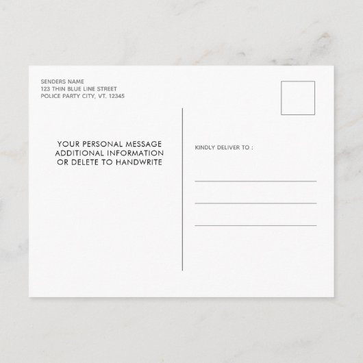 Politieagent Thin Blue Line Vlag Afstuderen Uitnodiging Briefkaart (Achterkant)