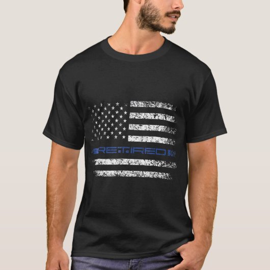 Politieagent Thin RETIRED Blue Line American T-shirt (Voorkant)