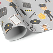 Politieagent Verjaardagsfeestje Grijs Cadeaupapier (Rol Hoek)