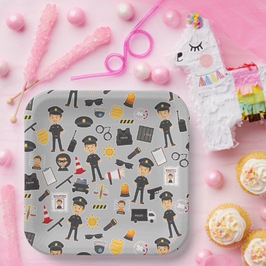 Politieagent Verjaardagsfeestje Grijs Papieren Bordje (Feest)