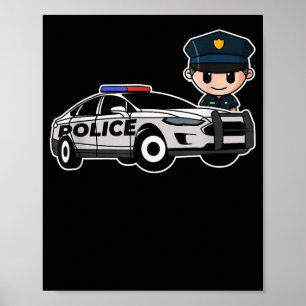 Politieagent voor cartoon Car Politieman Cadeau Poster