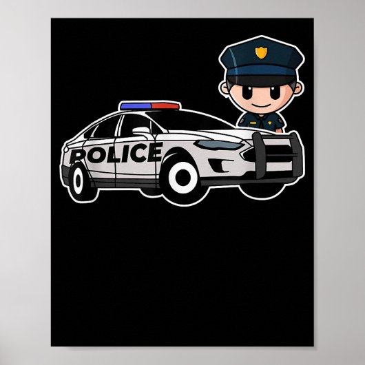 Politieagent voor cartoon Car Politieman Gift Poster (Voorkant)