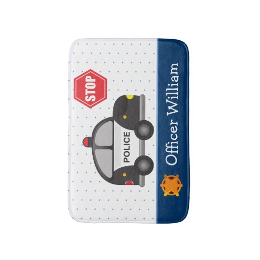 Politieagent voor kleine jongen en auto badmat (Voorkant Verticaal)