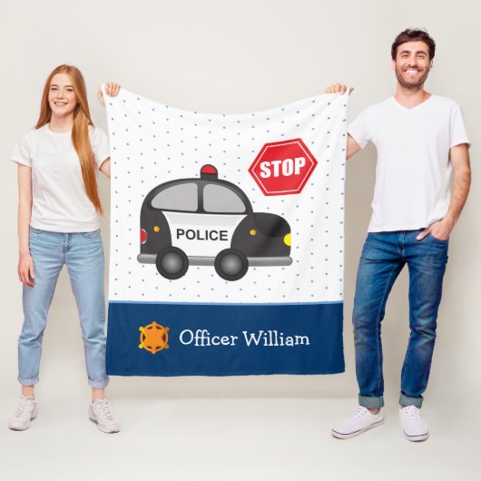 Politieagent voor kleine jongen en auto fleece deken (In situ)