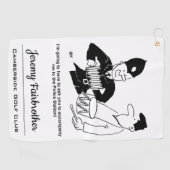 Politieagent vraagt man om hem  cartoon te vergez golfhanddoek (Horizontaal)