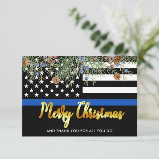Politieagent wetshandhaving kerst bedankkaart (Staand voorkant)