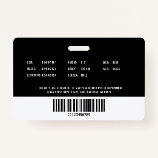 Politieagent Wetshandhaving Medewerker Foto-ID Badge (Achterkant)