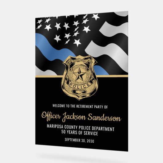 Politieagent wetshandhaving pensioen welkom acryl bord (Hoek)