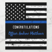 Politieambtenaar gefeliciteerd met de blauwe lijnv wijn etiket (Enkel label)